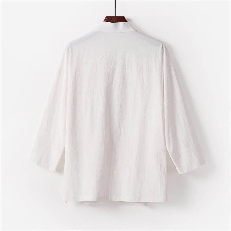 Buddha Stones 2Pcs Lace-up Cotton Kimono Pants With Pockets Men's Meditation Cloth Set - image 3