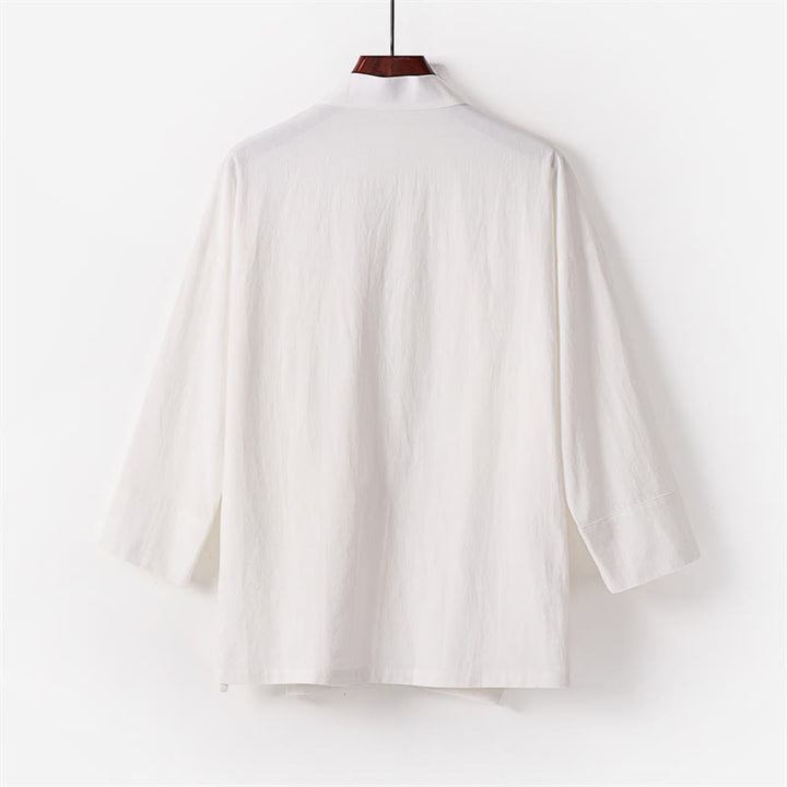 Buddha Stones 2Pcs Lace-up Cotton Kimono Pants With Pockets Men's Meditation Cloth Set - image 3