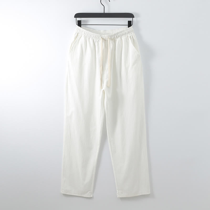 Buddha Stones 2Pcs Lace-up Cotton Kimono Pants With Pockets Men's Meditation Cloth Set - image 4