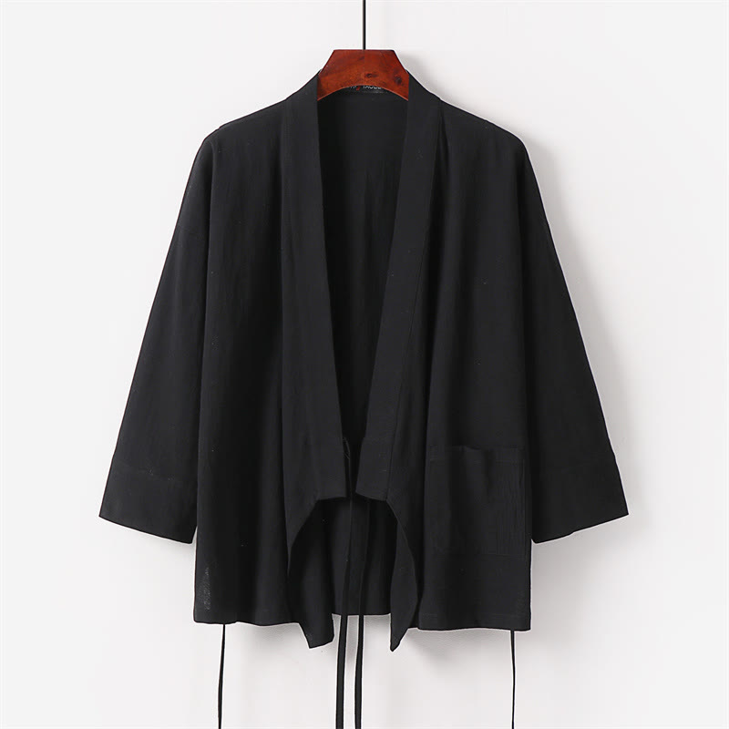 Buddha Stones 2Pcs Lace-up Cotton Linen Kimono Pants With Pockets Men's Meditation Cloth Set - image 7