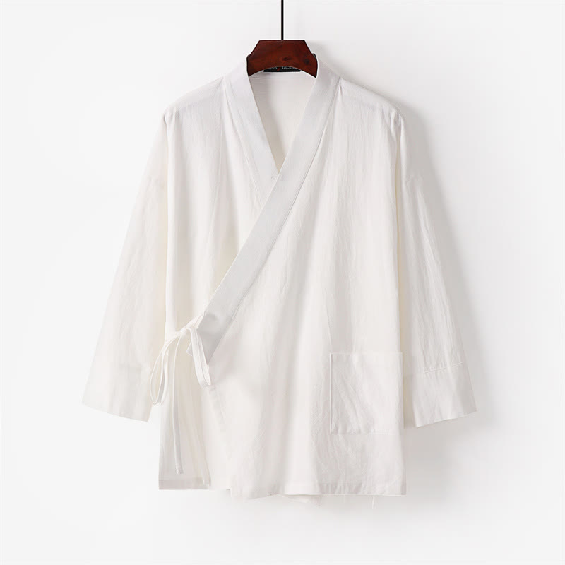 Buddha Stones 2Pcs Lace-up Cotton Kimono Pants With Pockets Men's Meditation Cloth Set - image 2