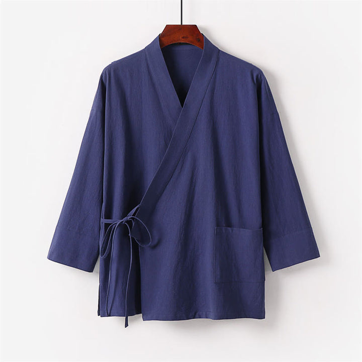 Buddha Stones 2Pcs Lace-up Cotton Linen Kimono Pants With Pockets Men's Meditation Cloth Set - image 12