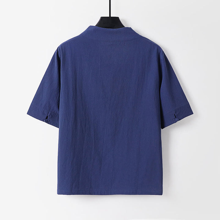 Buddha Stones 2Pcs V-Neck Cotton Half Sleeve Shirt Pants With Pockets Men's Meditation Cloth Set - image 2