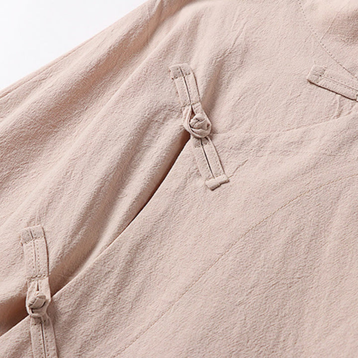 Buddha Stones Vintage Plain Chinese Frog-Button Cotton Long Sleeve Men's Shirt - image 7