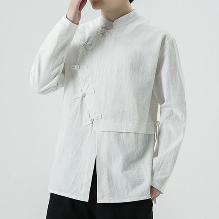 Buddha Stones Vintage Chinese Frog-Button Cotton Long Sleeve Men's Shirt - image 4