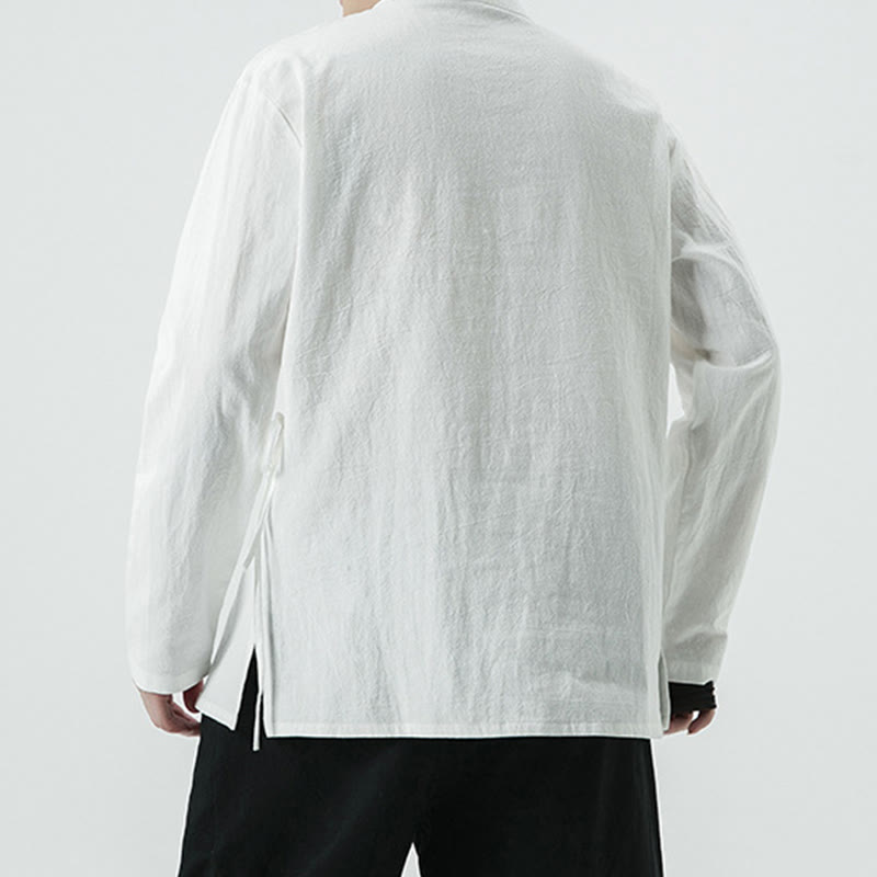 Buddha Stones Vintage Chinese Frog-Button Cotton Long Sleeve Men's Shirt - image 2