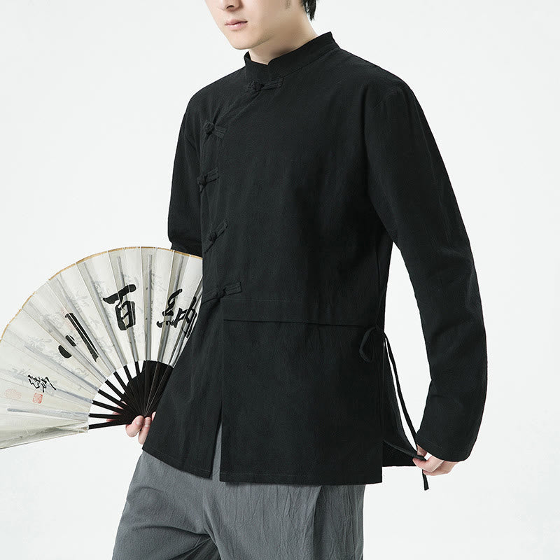 Buddha Stones Vintage Chinese Frog-Button Cotton Long Sleeve Men's Shirt - image 14