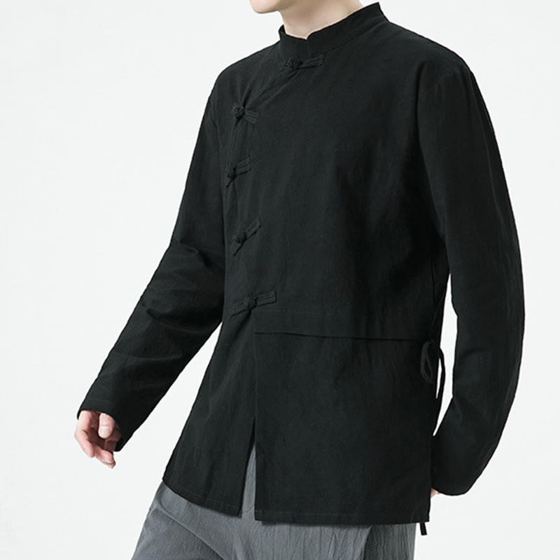 Buddha Stones Vintage Chinese Frog-Button Cotton Long Sleeve Men's Shirt - image 15