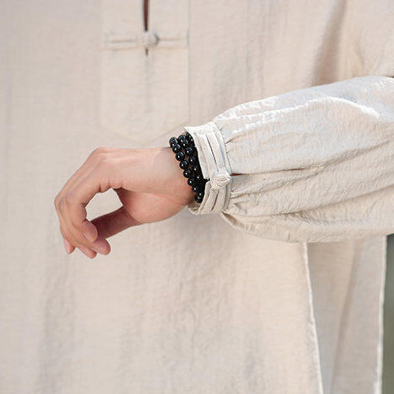 Buddha Stones Two Frog-Button Stand Collar Long Sleeve Men's Cotton Shirt - image 21