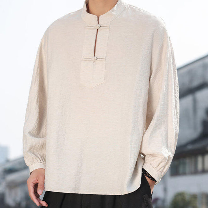 Buddha Stones Two Frog-Button Stand Collar Long Sleeve Men's Cotton Shirt - image 19