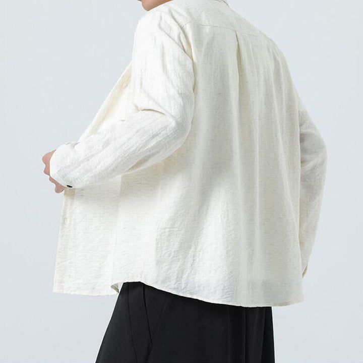 Buddha Stones Vintage Plain Buttons Down Stand Collar Long Sleeve Men's Cotton Shirt - image 2