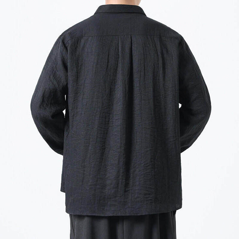 Buddha Stones Vintage Plain Buttons Down Stand Collar Long Sleeve Men's Cotton Shirt - image 11