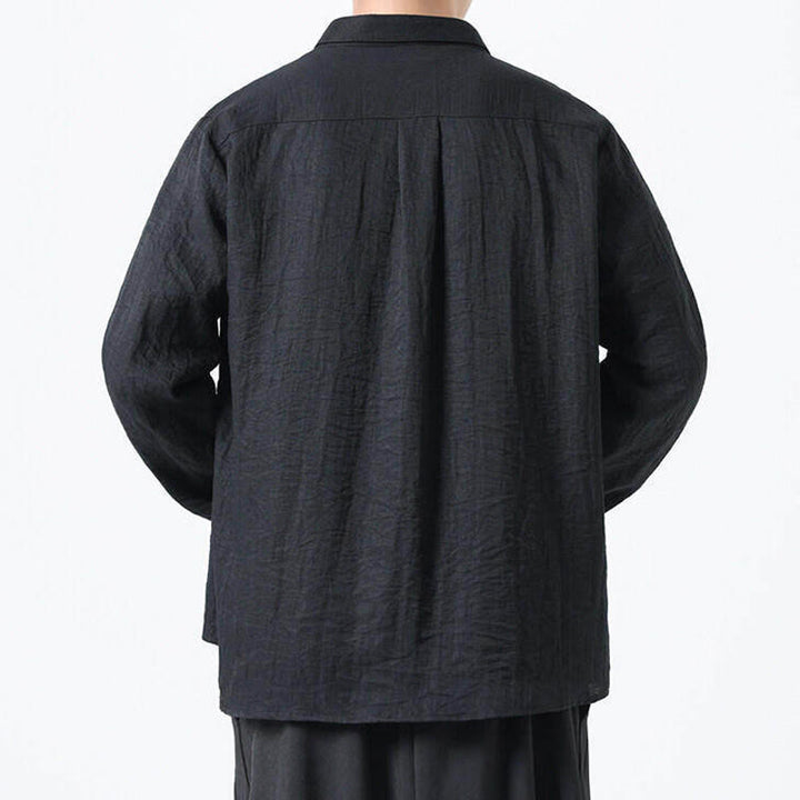 Buddha Stones Vintage Plain Buttons Down Stand Collar Long Sleeve Men's Cotton Shirt - image 11
