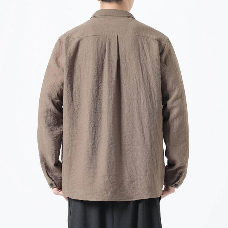 Buddha Stones Vintage Plain Buttons Down Stand Collar Long Sleeve Men's Cotton Shirt - image 17