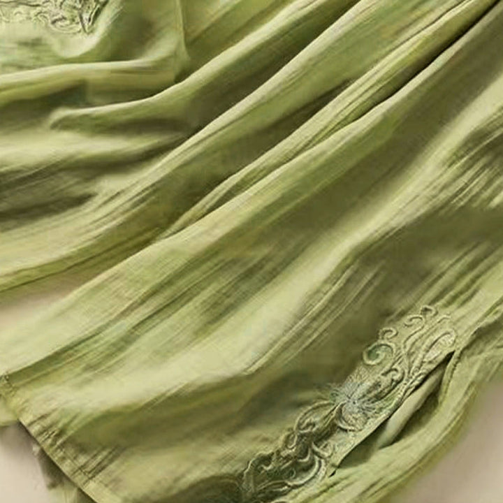 Buddha Stones Retro Casual Embroidery Design Drawstring Cotton Linen Women's Wide Leg Pants With Pockets - image 8