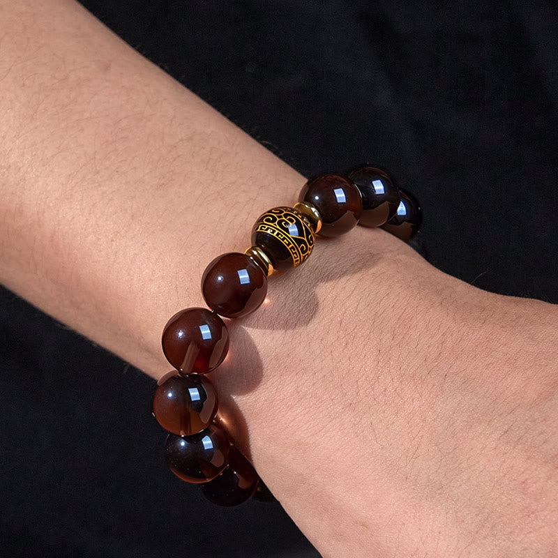 Buddha Stones Ice Obsidian Gold-stamped Sanskrit Courage Bracelet - image 5
