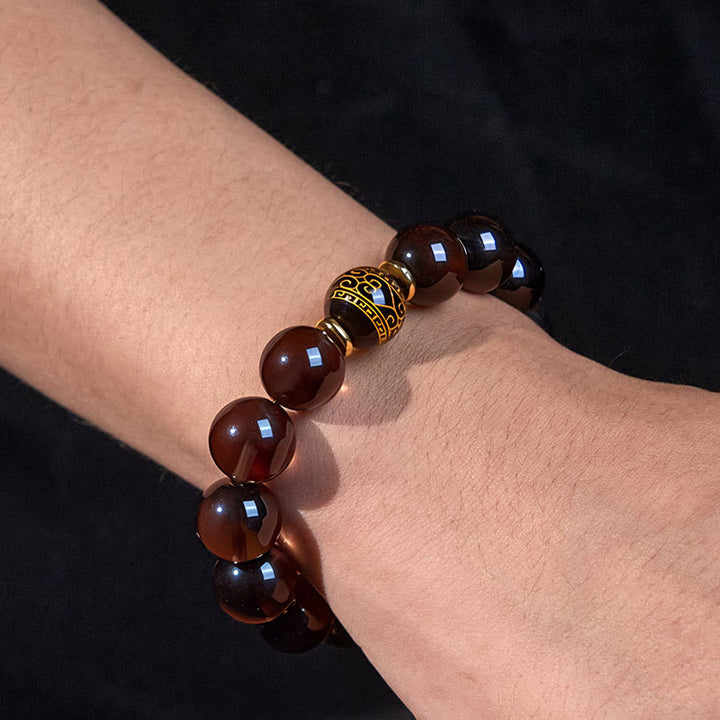Buddha Stones Ice Obsidian Gold-stamped Sanskrit Courage Bracelet - image 5