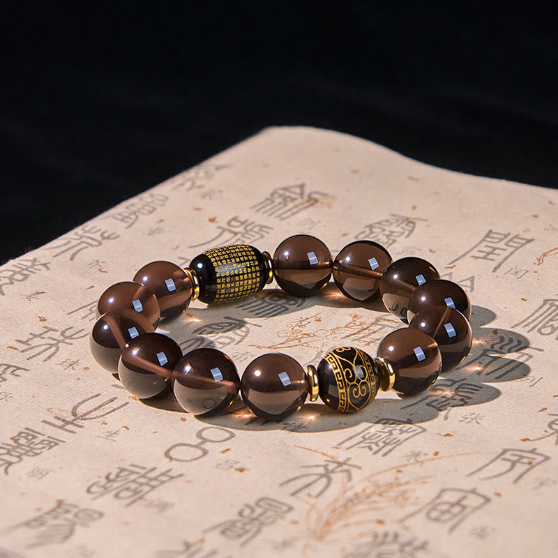 Buddha Stones Ice Obsidian Gold-stamped Sanskrit Courage Bracelet - image 1