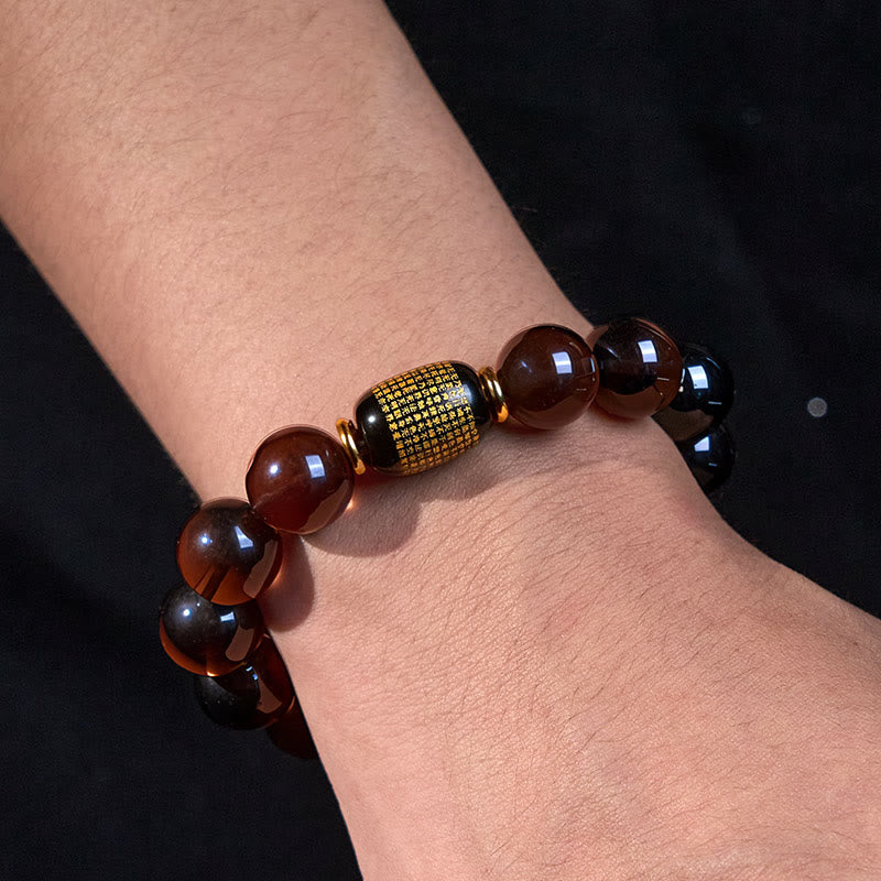 Buddha Stones Ice Obsidian Gold-stamped Sanskrit Courage Bracelet - image 4