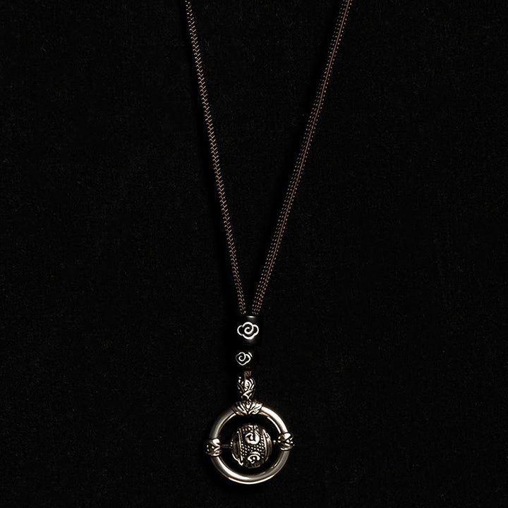 Buddha Stones Om Mani Padme Hum Copper Plated Silver Wealth Rotating Necklace Pendant - image 8