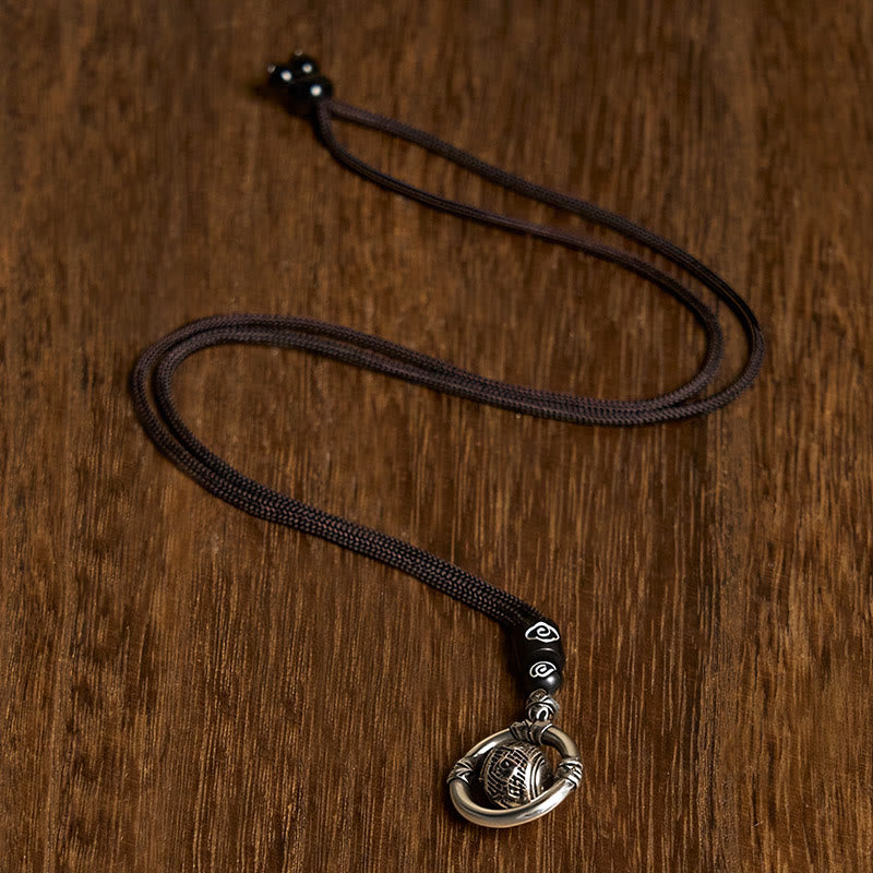 Buddha Stones Om Mani Padme Hum Copper Plated Silver Wealth Rotating Necklace Pendant - image 1