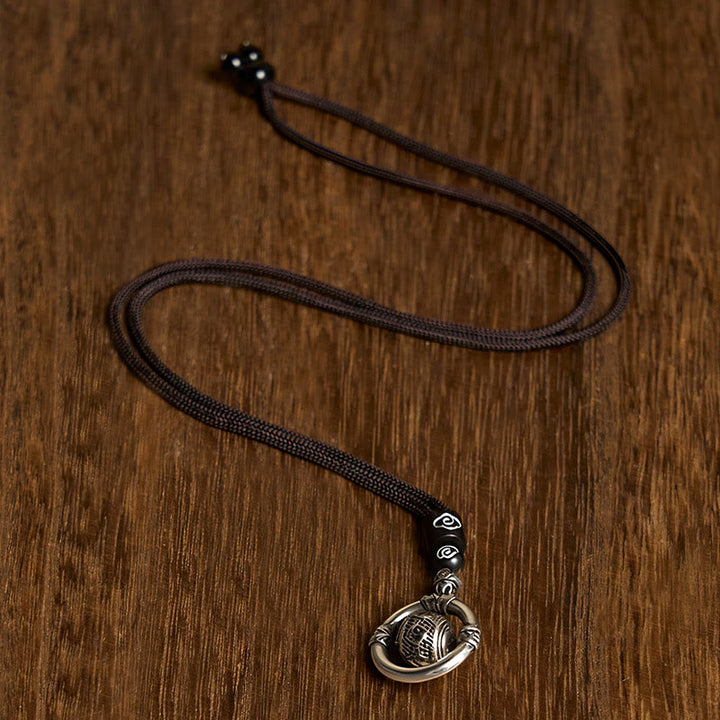 Buddha Stones Om Mani Padme Hum Copper Plated Silver Wealth Rotating Necklace Pendant - image 1