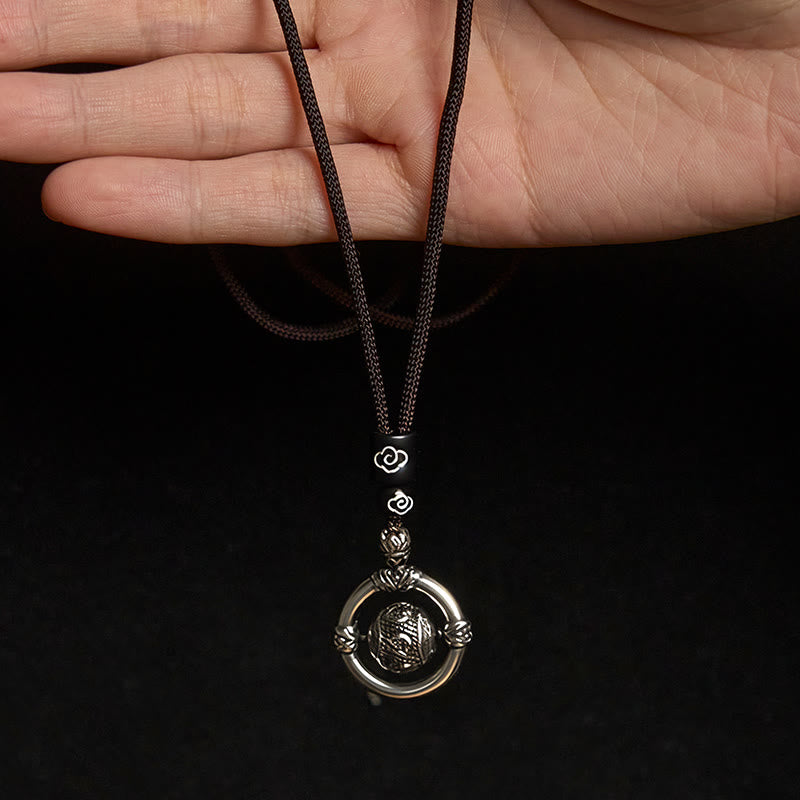 Buddha Stones Om Mani Padme Hum Copper Plated Silver Wealth Rotating Necklace Pendant - image 3