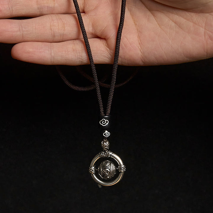 Buddha Stones Om Mani Padme Hum Copper Plated Silver Wealth Rotating Necklace Pendant - image 3