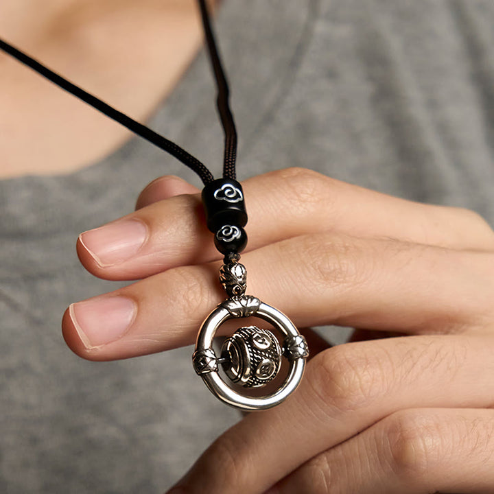 Buddha Stones Om Mani Padme Hum Copper Plated Silver Wealth Rotating Necklace Pendant - image 4