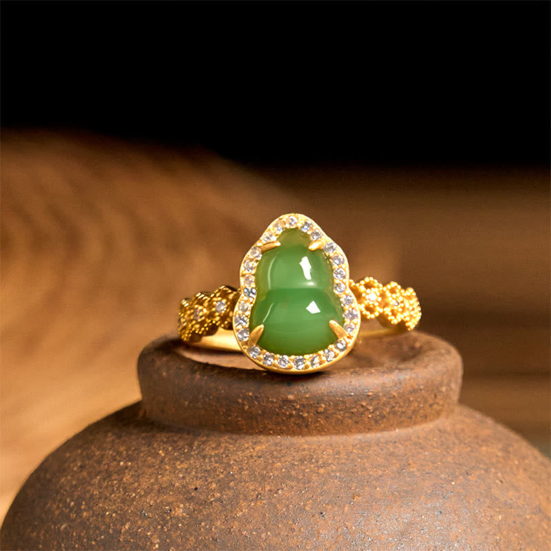 Buddha Stones Vintage Gourd Green Chalcedony Copper Plated Gold Adjustable Wealth Ring - Green Chalcedony(Adjustable) - image 0