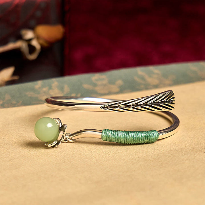 Buddha Stones Copper Alloy Green Bead Charm Luck Cuff Bracelet Bangle - image 3