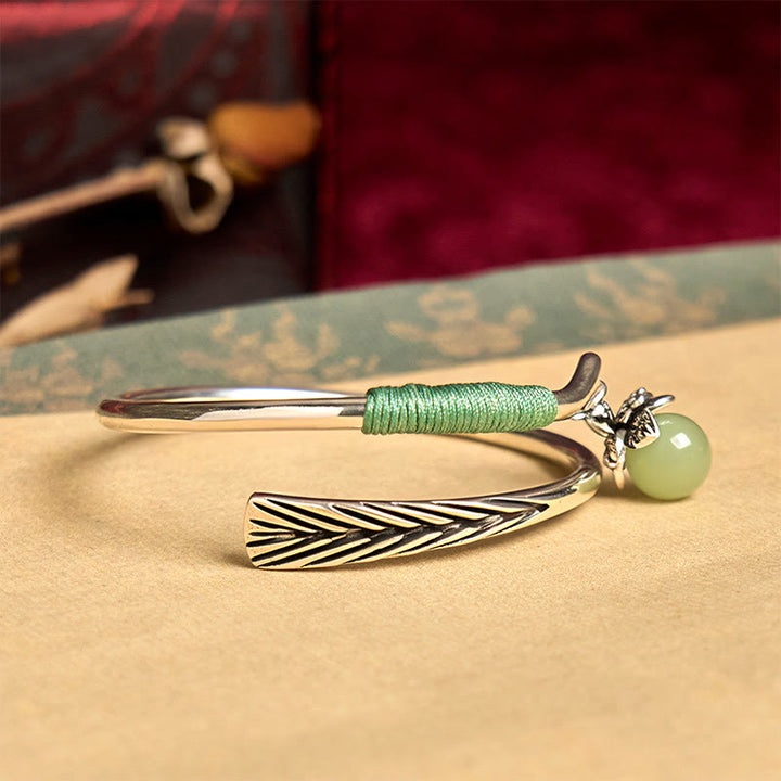 Buddha Stones Copper Alloy Green Bead Charm Luck Cuff Bracelet Bangle - image 2