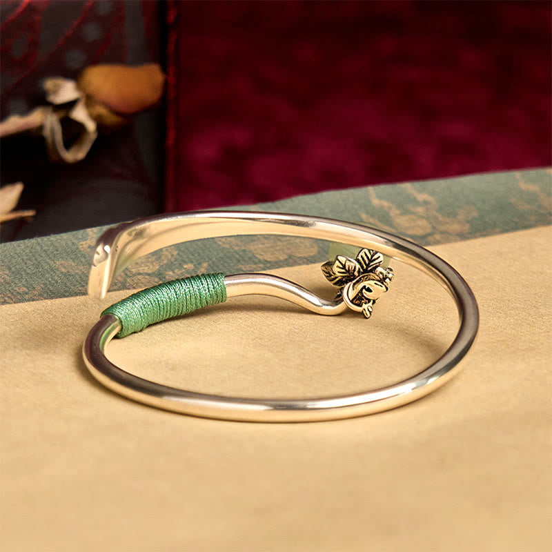 Buddha Stones Copper Alloy Green Bead Charm Luck Cuff Bracelet Bangle - image 1