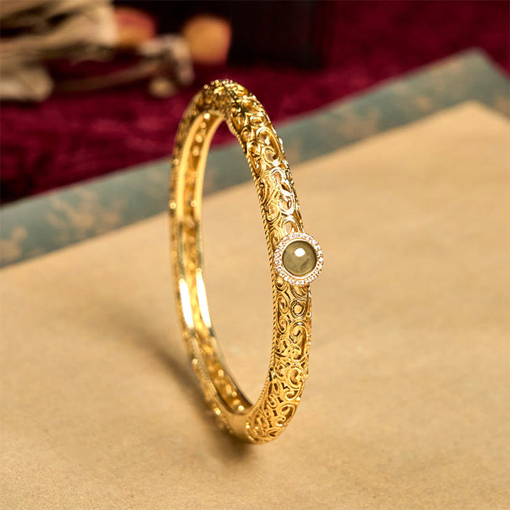 Buddha Stones Cloud Pattern Jade Copper Luck Bracelet Bangle 2.36 IN (60 MM) - 60mm - image 0