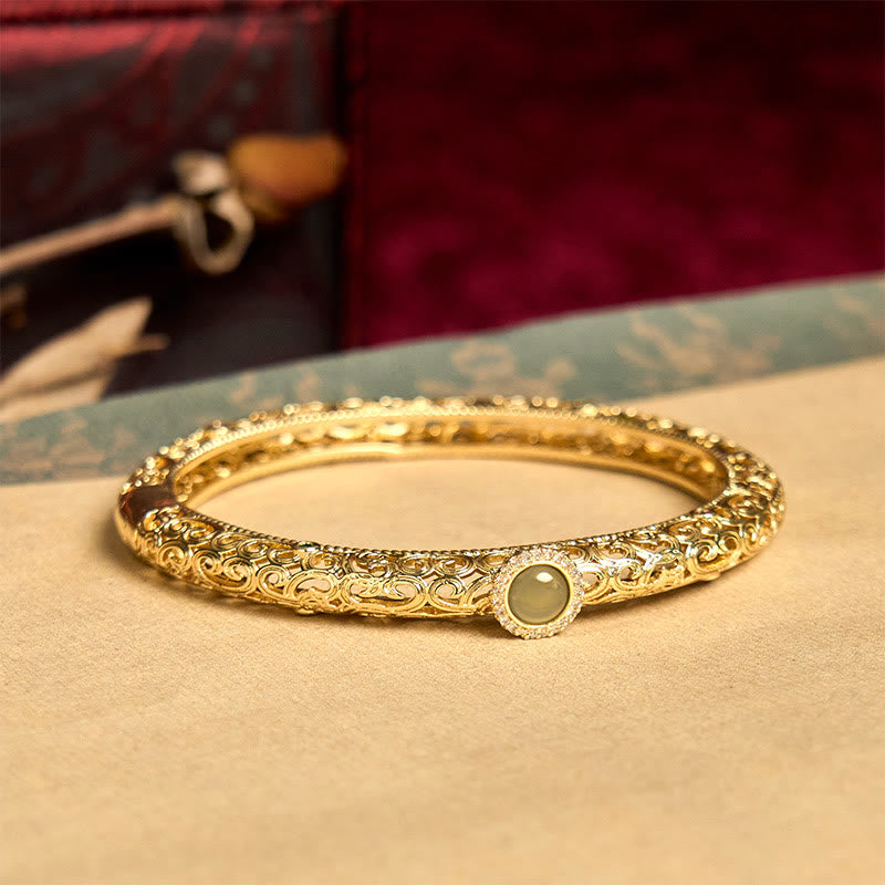 Buddha Stones Cloud Pattern Jade Copper Luck Bracelet Bangle 2.36 IN (60 MM) - image 2