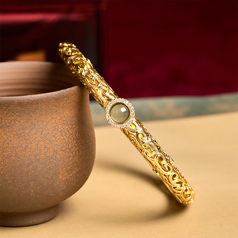 Buddha Stones Cloud Pattern Jade Copper Luck Bracelet Bangle 2.36 IN (60 MM) - image 1