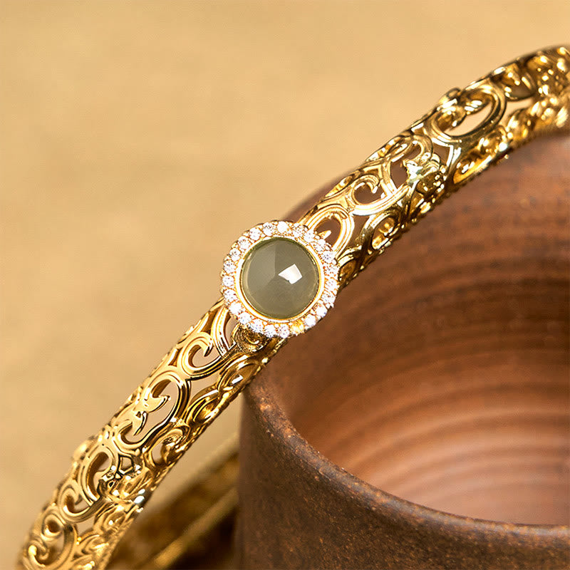 Buddha Stones Cloud Pattern Jade Copper Luck Bracelet Bangle 2.36 IN (60 MM) - image 4