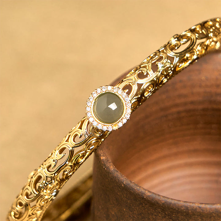 Buddha Stones Cloud Pattern Jade Copper Luck Bracelet Bangle 2.36 IN (60 MM) - image 4