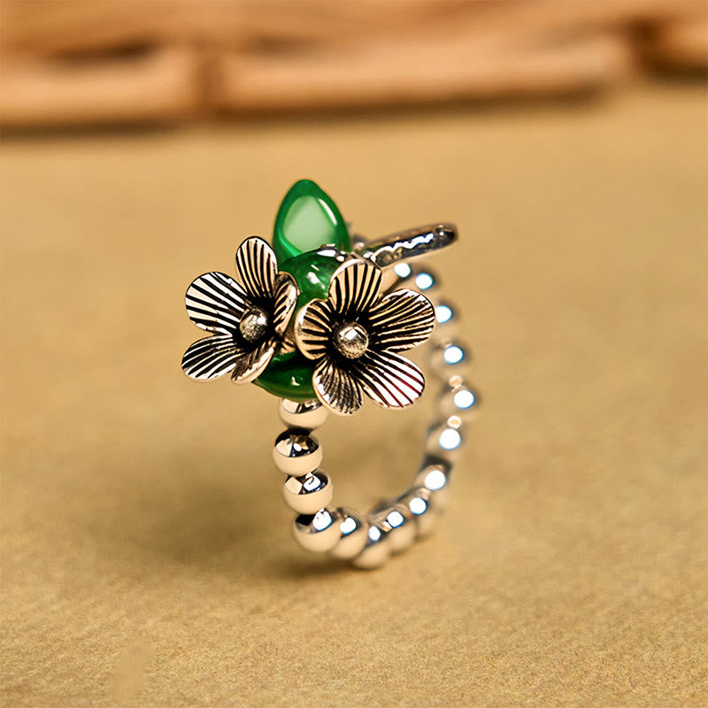 Buddha Stones Flower Pattern Copper Alloy Luck Elastic Rope Ring - 14-20 mm(Elastic Rope) - image 0