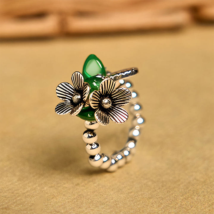 Buddha Stones Flower Pattern Copper Alloy Luck Elastic Rope Ring - 14-20 mm(Elastic Rope) - image 0