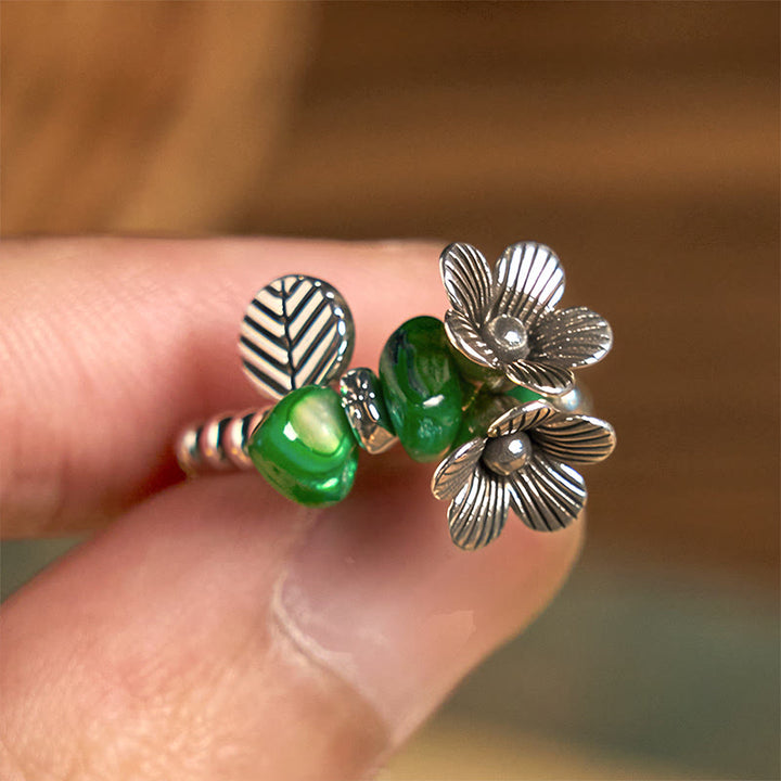 Buddha Stones Flower Pattern Copper Alloy Luck Elastic Rope Ring - image 8