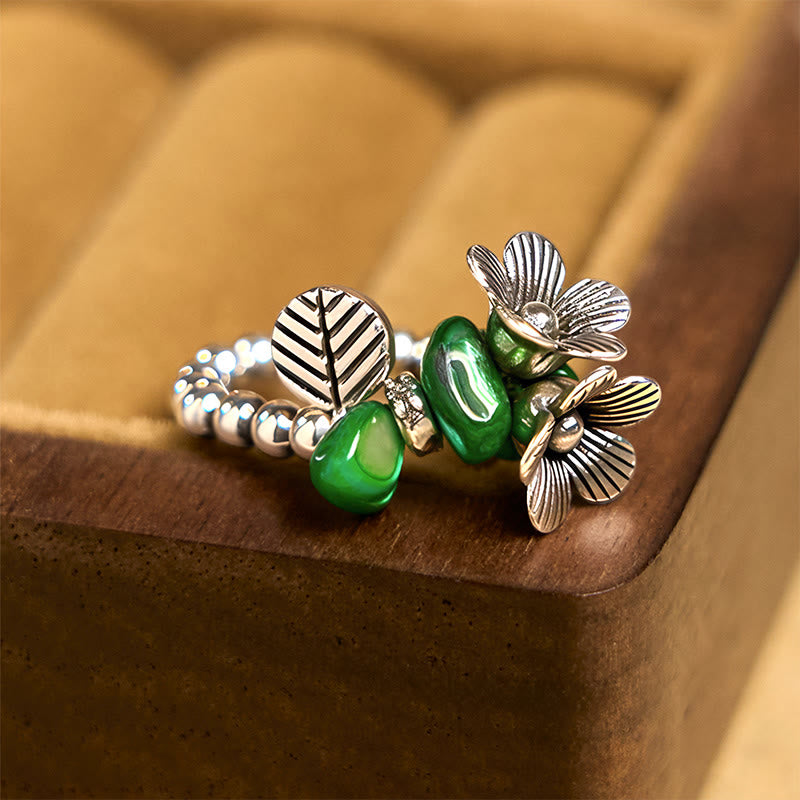 Buddha Stones Flower Pattern Copper Alloy Luck Elastic Rope Ring - image 1