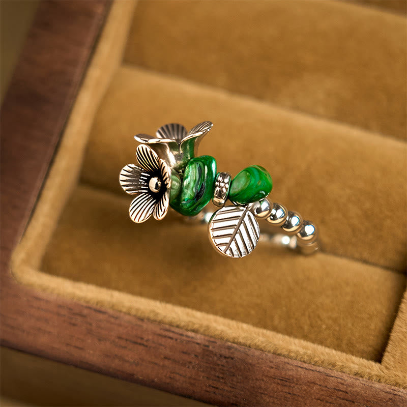 Buddha Stones Flower Pattern Copper Alloy Luck Elastic Rope Ring - image 2