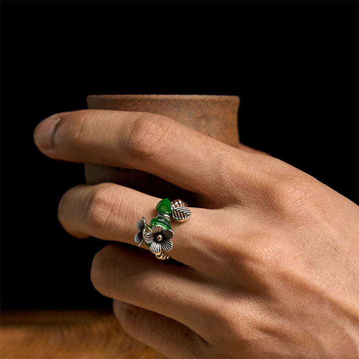 Buddha Stones Flower Pattern Copper Alloy Luck Elastic Rope Ring - image 10