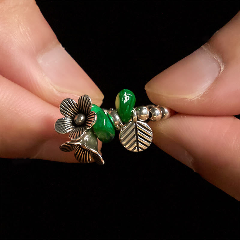 Buddha Stones Flower Pattern Copper Alloy Luck Elastic Rope Ring - image 9