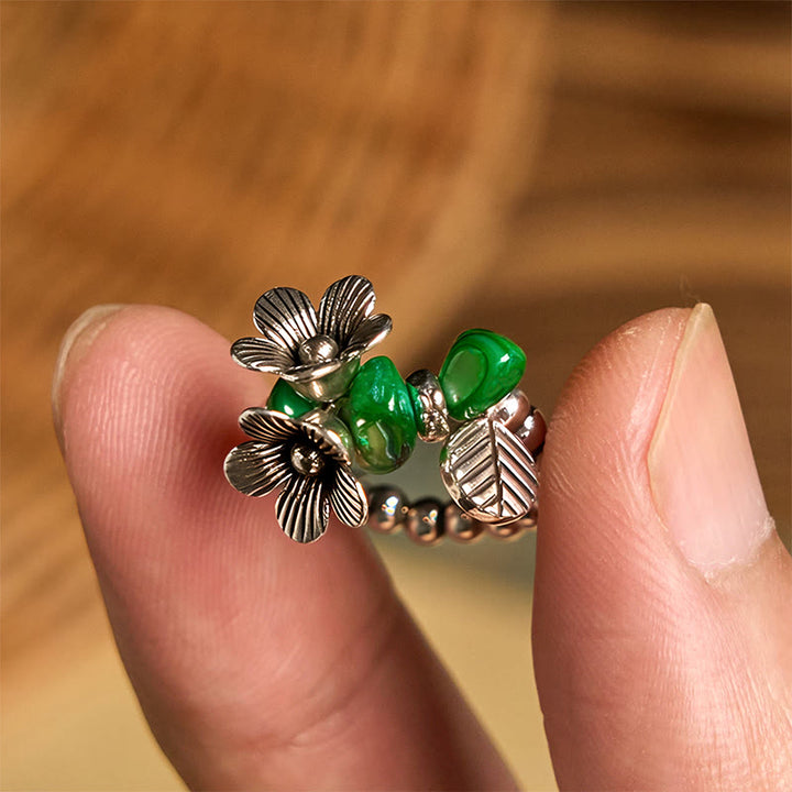 Buddha Stones Flower Pattern Copper Alloy Luck Elastic Rope Ring - image 7