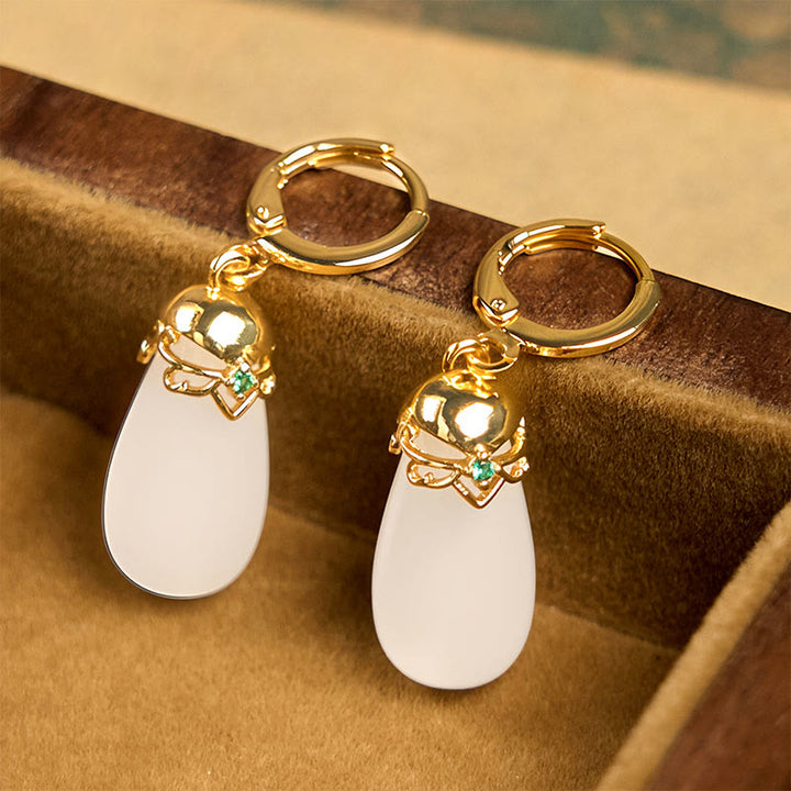 Buddha Stones Green Chalcedony Water Drop Strength Copper Posts Earrings - image 22