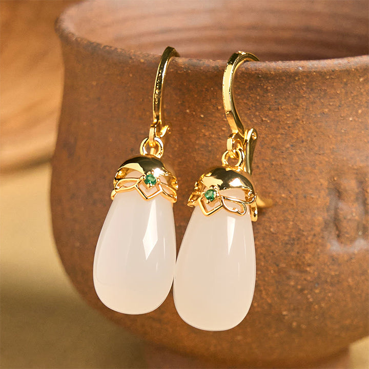 Buddha Stones Green Chalcedony Water Drop Strength Copper Posts Earrings - White Chalcedony(Copper Posts) - image 20
