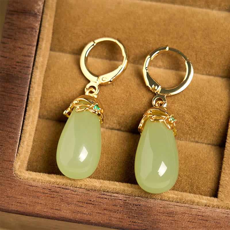 Buddha Stones Green Chalcedony Water Drop Strength Copper Posts Earrings - image 3