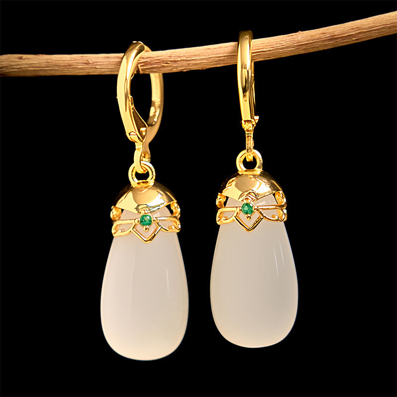 Buddha Stones Green Chalcedony Water Drop Strength Copper Posts Earrings - image 21